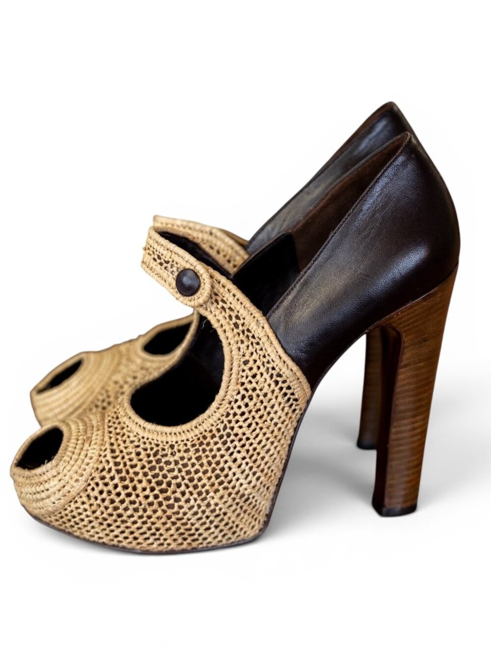 Robert Clergerie Paris Crochet Raffia Mary Jane Platform Heels 39 US 8.5–9
